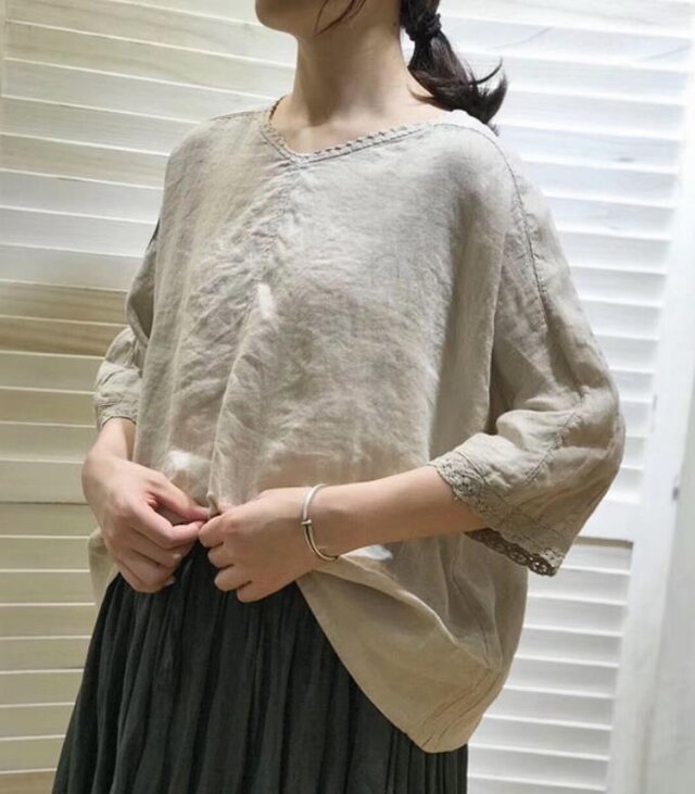 【受注製作】可愛麻製トップス・ブラウス87の画像1枚目