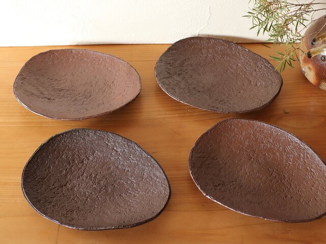 備前焼 楕円皿・4枚セット(約17.5cm) sr4-055の画像1枚目