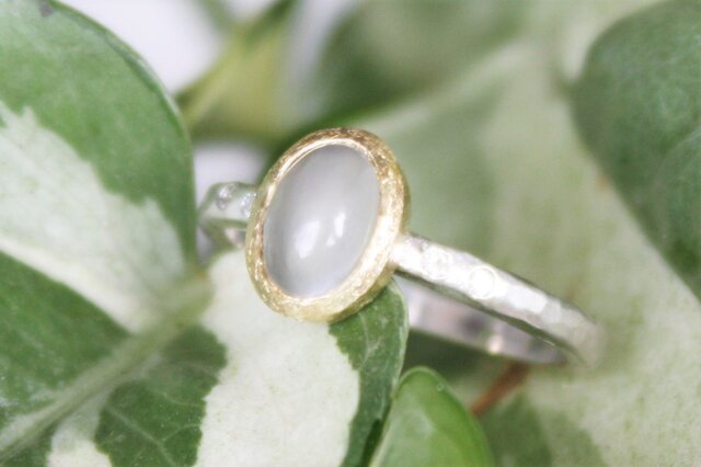 Hammering narrow stackable band Moonstone Cat's eye HFR15の画像1枚目