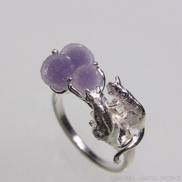グレープカルセドニーと猫 * Chalcedony & Cat Ring 3粒の画像1枚目