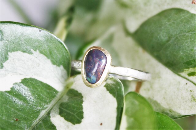Hammering narrow stackable band BlackOpal HFR20の画像1枚目
