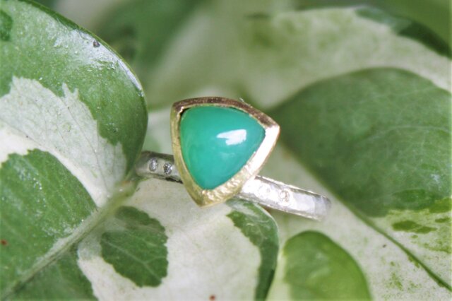 Hammering narrow stackable band Chrysoprase HFR21の画像1枚目