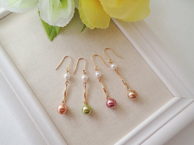 秋色パールとツイストビーズのピアス/イヤリングの画像1枚目