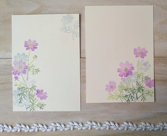 消しゴム版画 ポストカード(秋桜)の画像1枚目