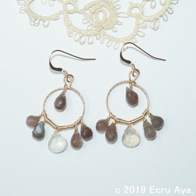 *秋の月夜*チョコレートムーンストーンがメインのピアス