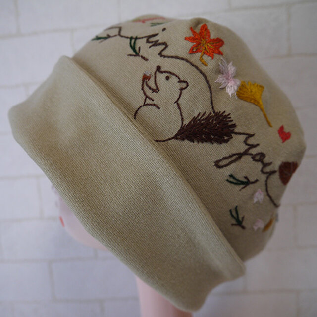 コットン素材スパンフライスニット生地で作ったニット帽（吹き寄せ）