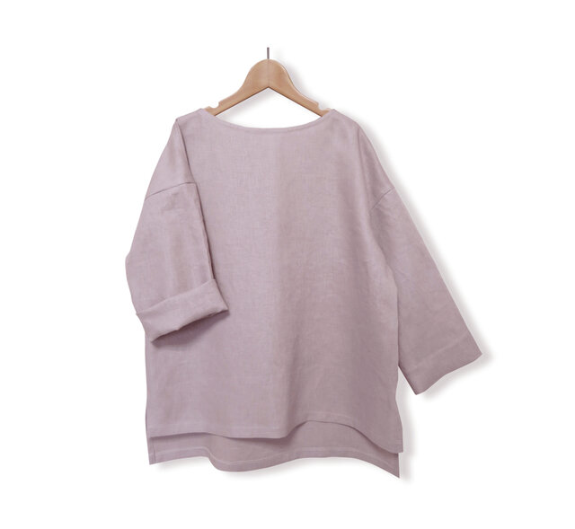 リネン100%ベーシックボートネック8分袖丈プルオーバー_smoky lavender pinkの画像1枚目