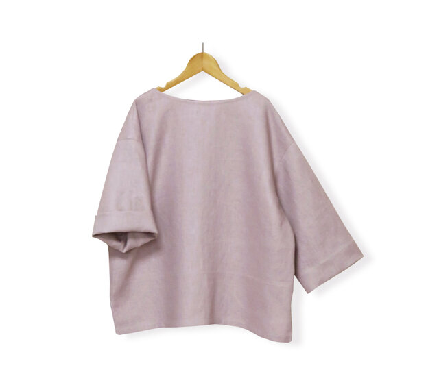 リネン100%ゆる袖ボートネック7分袖丈プルオーバー_smoky lavender pinkの画像1枚目