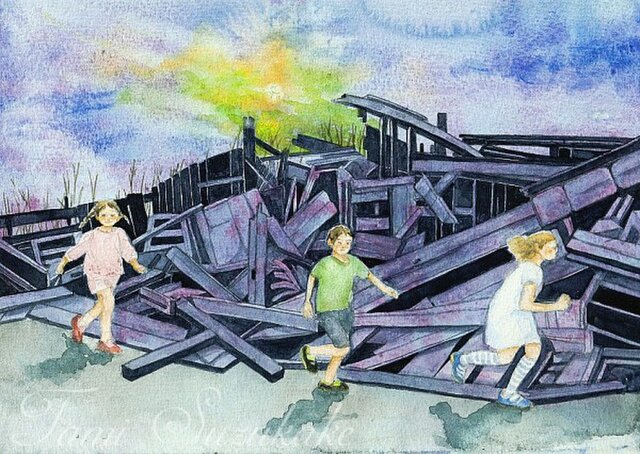 水彩・原画「走る子供」の画像1枚目