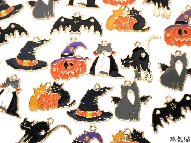 ハロウィンチャーム 7種ペア 14個 猫 かぼちゃ ピアスパーツ素材 Iichi ハンドメイド クラフト作品 手仕事品の通販