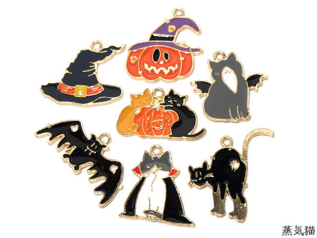 ハロウィンチャーム 7種ペア 14個 猫 かぼちゃ ピアスパーツ素材 Iichi ハンドメイド クラフト作品 手仕事品の通販