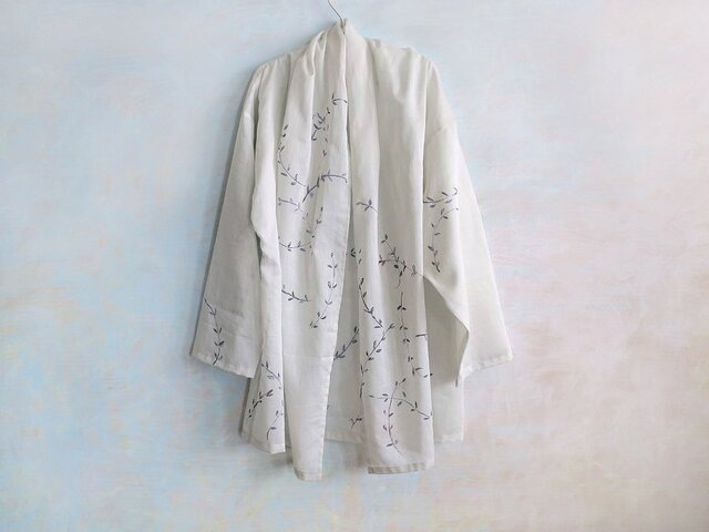 風はおり【そよ草】手描き 綿麻(受注制作)の画像1枚目