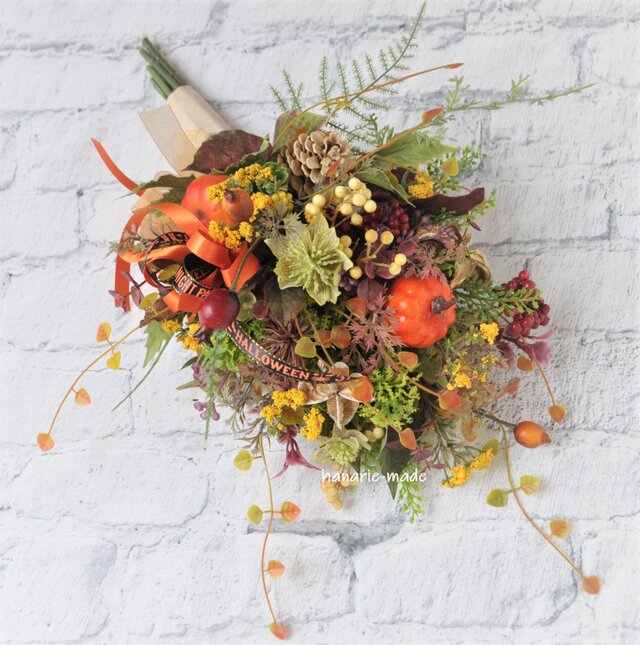 専用＊Halloween＊ミニパンプキン　フェイクスワッグ mini スワッグ ハロウィンカラー リボン パンプキンそえて