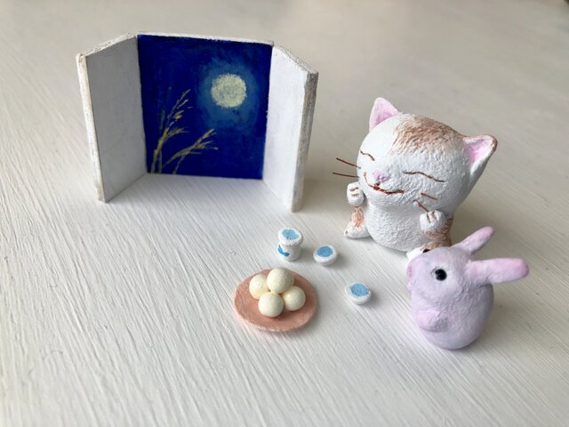 お月見猫さんとうさぎさんの画像1枚目