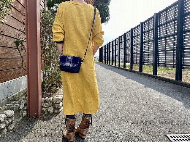 藍染め刺し子と岡山デニムのバイカラー2wayミニショルダーバッグ