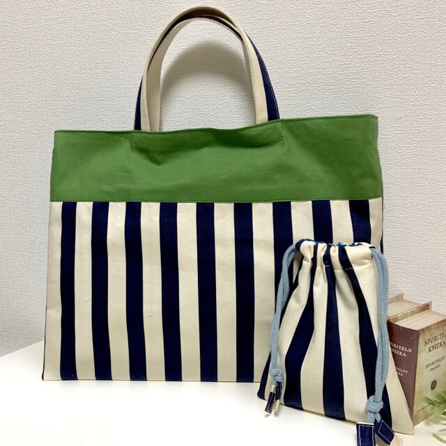 レッスンバッグ ミニ巾着 ストライプの画像1枚目