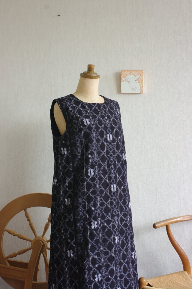 久留米絣小さな麻の葉と菱形柄ワンピース