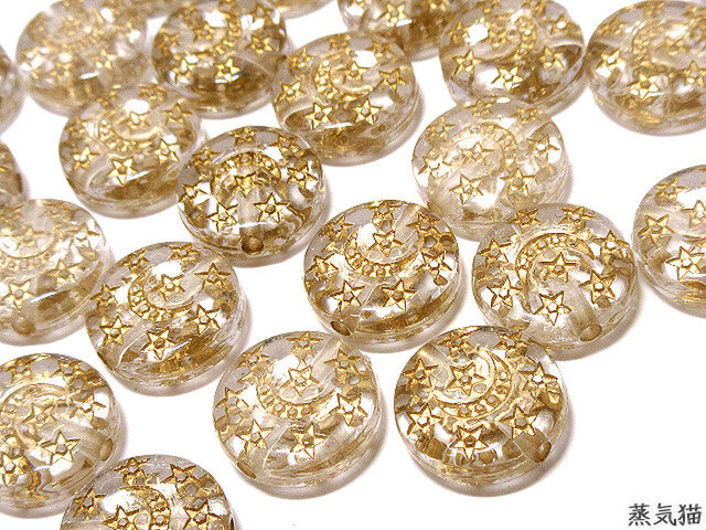星と三日月柄ビーズ クリア 60個【ゴールド星柄 宇宙パーツ ピアス