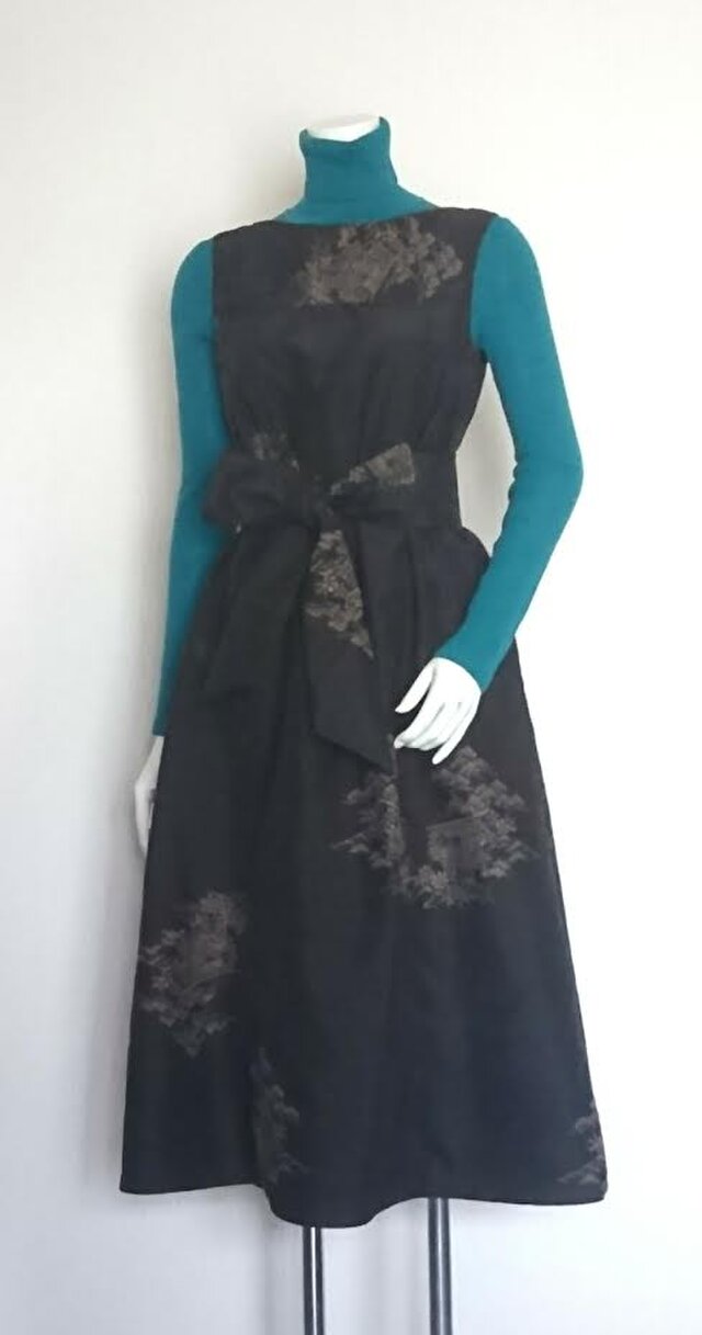 150＊通年OKジャンスカにもなる紬のAラインワンピース