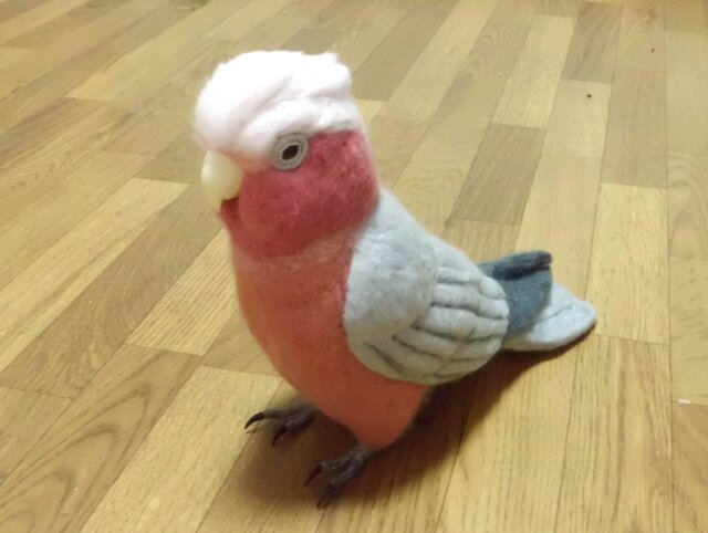 モモイロインコ 羊毛フェルト ぬいぐるみ ハンドメイド ライフサイズ モモイロインコ 羊毛インコ 受注作成 工房小鳥屋