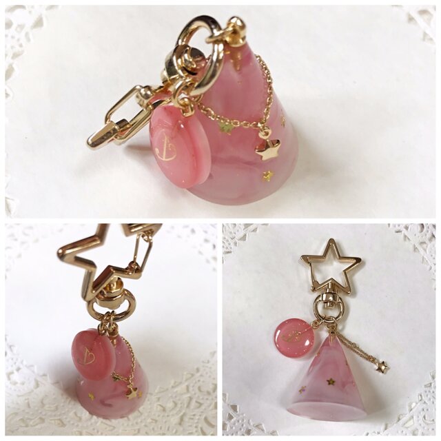 再販!イニシャルプレート付き☆ Twinkle starキーホルダー(ピンク)の画像1枚目
