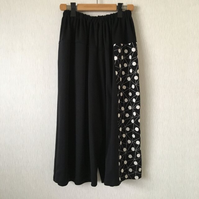 切替サルエルパンツ 黒×黒白幾何学柄Fの画像1枚目