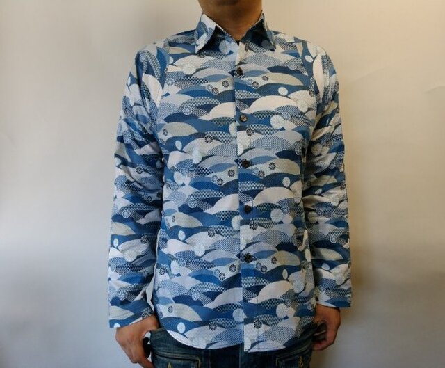 長袖和柄シャツ(変り青海波和文様)の画像1枚目