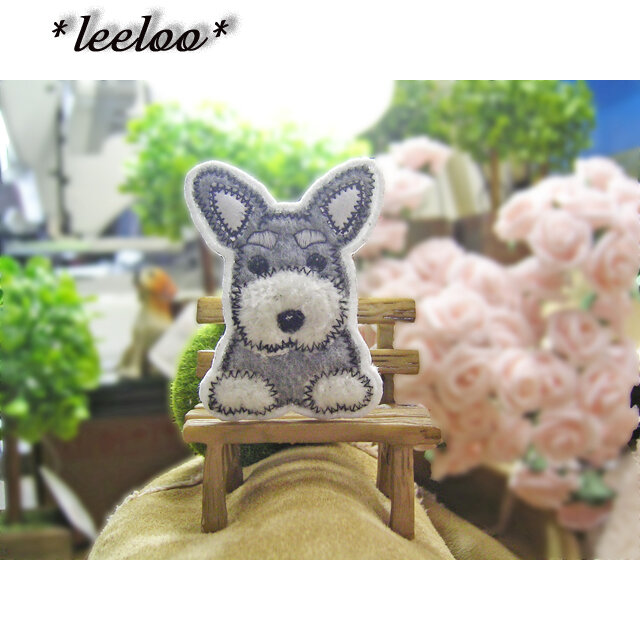 ★ミニチュアシュナウザー★もこもこワッペン★中灰7-1枚