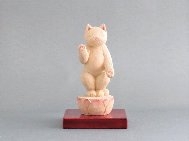 木彫り 立ち阿弥陀猫 猫仏1923の画像1枚目