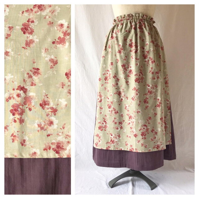 【肌ざわり至上主義】大人のエプロンスカート：85cm（秋の野原：ベージュ）