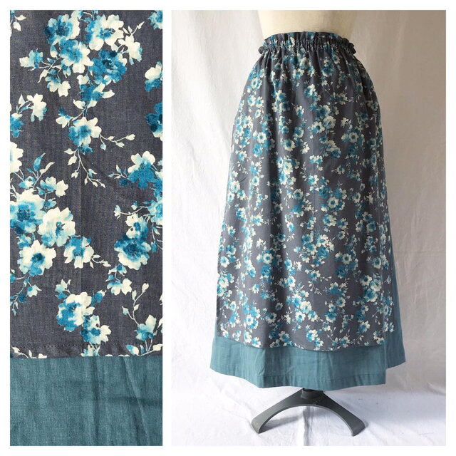 【肌ざわり至上主義】大人のエプロンスカート：85cm（秋の野原：グリーングレー）