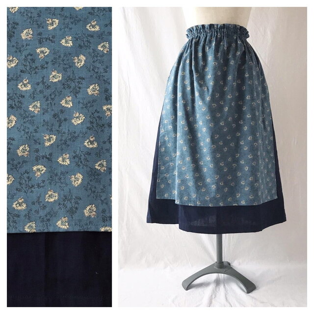 【肌ざわり至上主義】野あざみのエプロンスカート：75cm（ブルー）