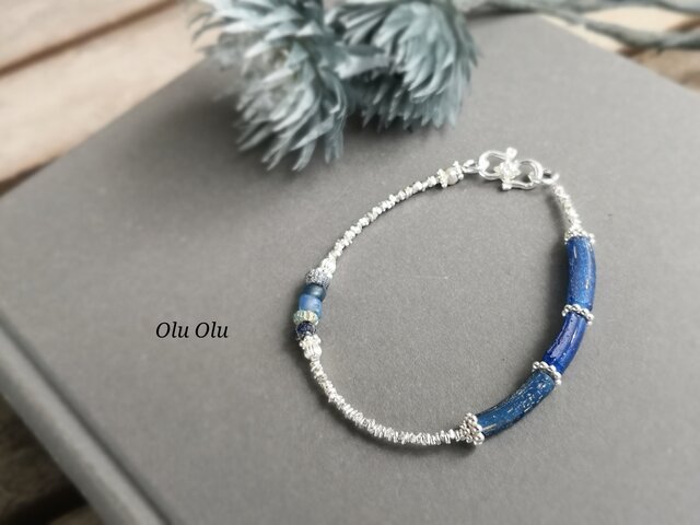 ローマングラス&カレンシルバーのブレスレットの画像1枚目