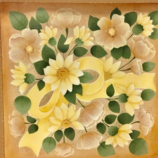 トールペイント作品　 いりまめです トールペイントのコスモスのトレイ | iichi 日々の暮らしを心地よく