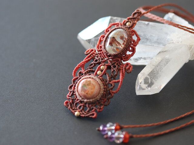 マクラメ】秋色の首飾りガーデンクォーツ&カンテラオパール | iichi