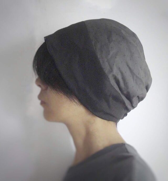 ターバンな帽子　プチドット+黒+グレー　送料無料