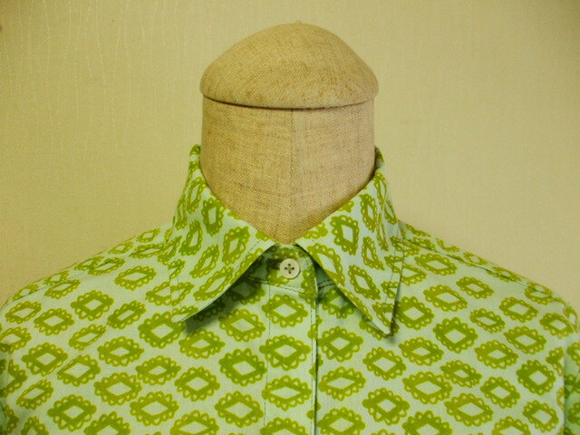 緑色柄 ベルト付きシャツワンピース 着丈９０ｃｍ ｍ Lサイズ 受注生産 Iichi ハンドメイド クラフト作品 手仕事品の通販