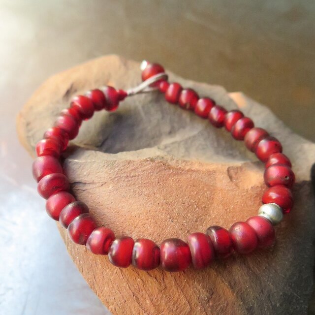 アンティーク　金赤ホワイト　丸　＋　チンシルバー　丸　ブレスレット 　ブレスレット　百世 momotose（東）