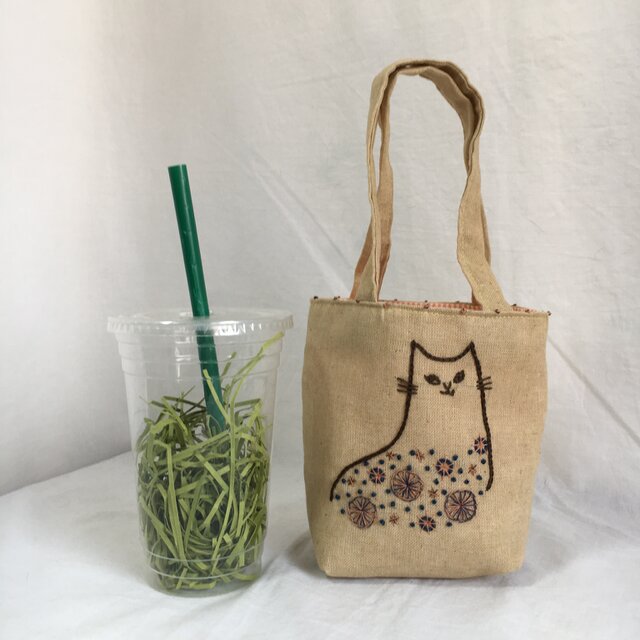 カフェバッグ 猫 丸模様の画像1枚目