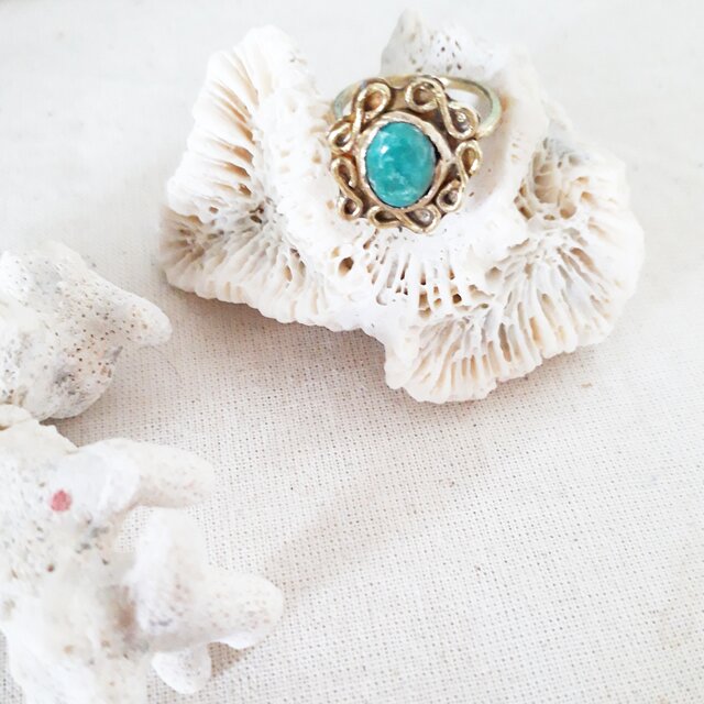 【10号】brass tibetan turquoise ring