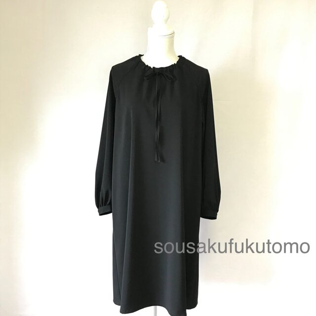 ラグラン袖の長袖ワンピース 黒 Iichi ハンドメイド クラフト作品 手仕事品の通販