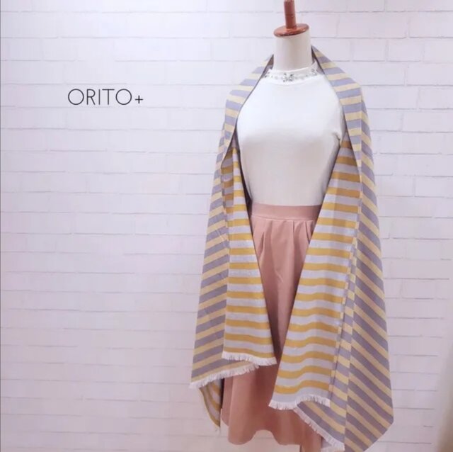 【新作】3wayマフラーショール*イエロー×グレー*播州織の画像1枚目