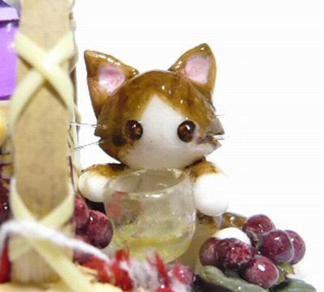 にゃんこのしっぽ○ワインとぶどうのバスケット〇ミニチュア〇ドール 