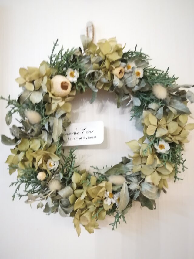 （送料無料）ドライフラワーリース　あじさいとブルーアイスと、