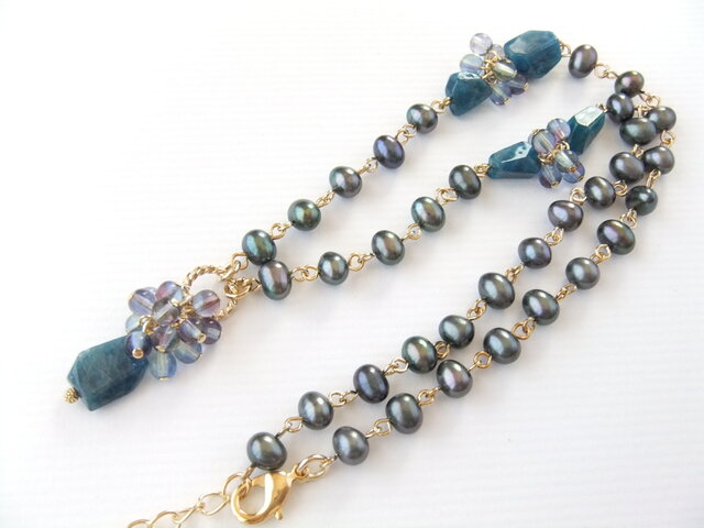 Necklace ブルーアパタイト 淡水パール(N1196)の画像1枚目