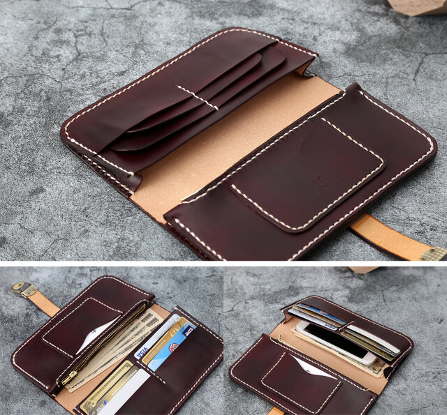 切線派】新作 ベルトの長財布 革 大容量牛革二つ折りボタン長財布 手