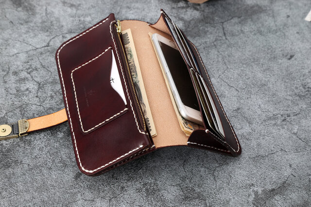 切線派】新作 ベルトの長財布 革 大容量牛革二つ折りボタン長財布 手