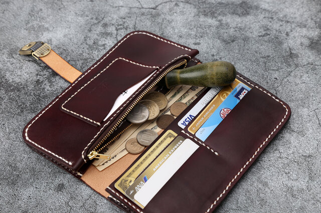 切線派】新作 ベルトの長財布 革 大容量牛革二つ折りボタン長財布 手