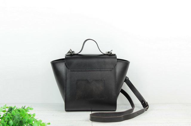 【超希少 新品】約半世紀前 昭和レトロ 本革 ハンドバッグ アンティーク 本革 アンティーク調ハンドバッグ＆ショルダーバッグ ♪Black