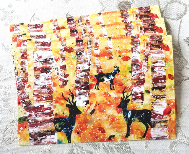 北欧風紅葉のポストカード3枚セットの画像1枚目